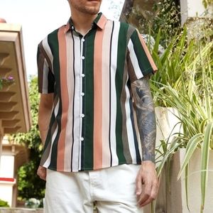 Unisex Vertical Stripes Button Down Shirt